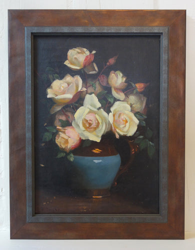 Oil painting on board: Roses in a lustre jug (artist: Beatrice Bright)