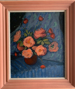 Oil painting on board: Orange roses (artist Jean Bonet)