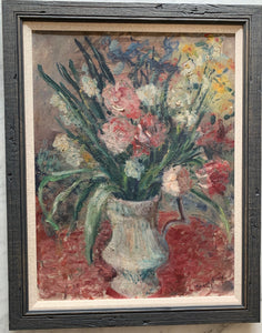 Oil painting on canvas: Vase of spring flowers (artist: Pauline Glass, 1908-1979)