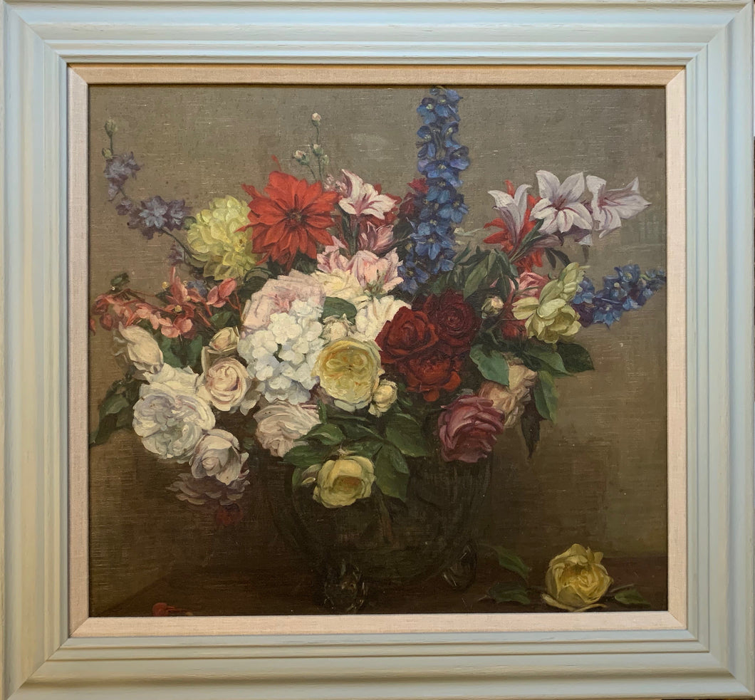 Oil painting on canvas: Vase of summer flowers (artist: unknown)