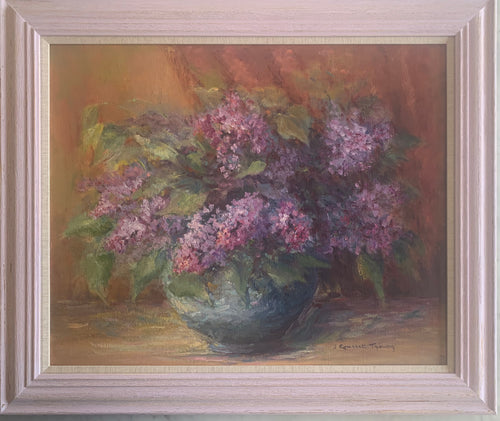 Oil painting on canvas: Lilacs (artist J Rousset Thoury)