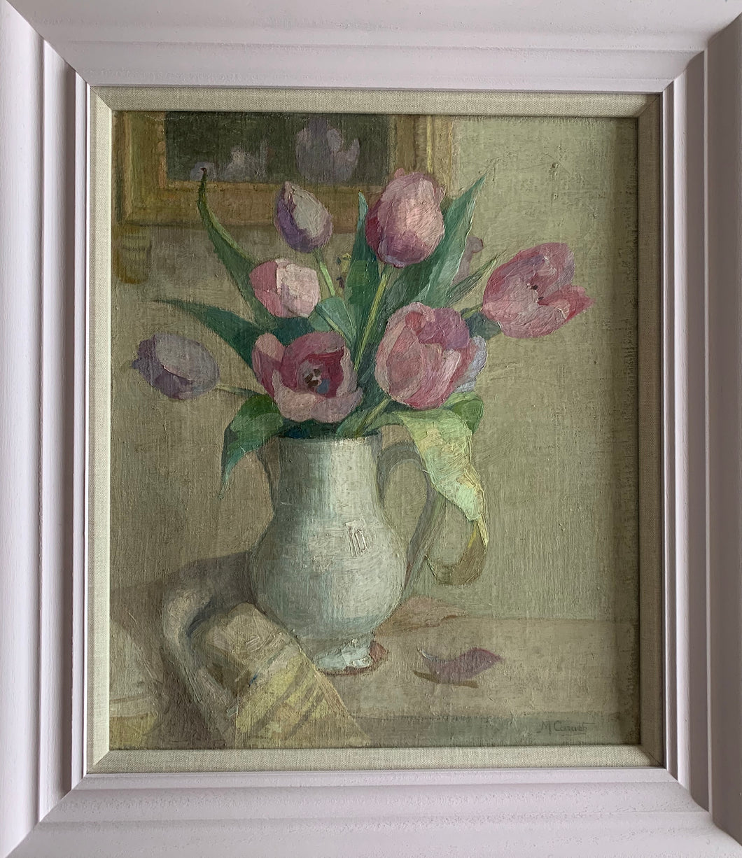 Oil painting on canvas : Pink tulips (unsigned)
