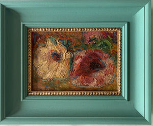 Oil painting on board: Red flower and yellow flower (artist Leon Goab 1901-1979)