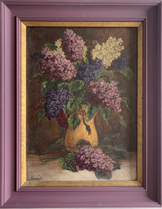 Oil painting on board: Lilacs (artist K Kovary)