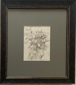 Pencil drawing on paper: A jug if flowers (artist Tom Carr)