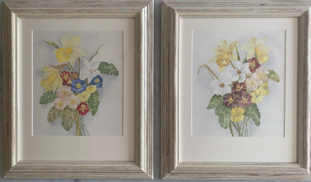 Two watercolour paintings on paper: Spring Flowers