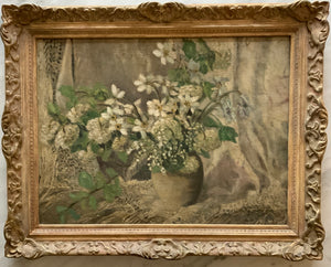 Oil painting on canvas: White spring flowers (E. Charlesworth)