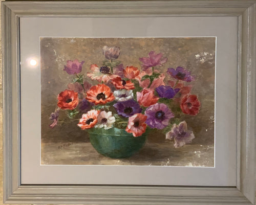 Watercolour on paper: Anemones in green bowl (R.A. Foster)